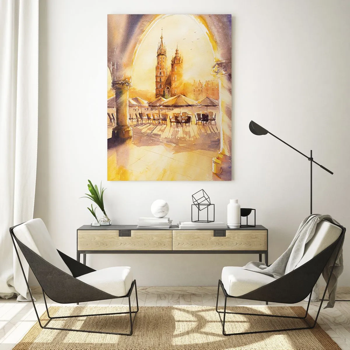 Glass picture - Sunrise over a Crocow Market - 80x120 cm