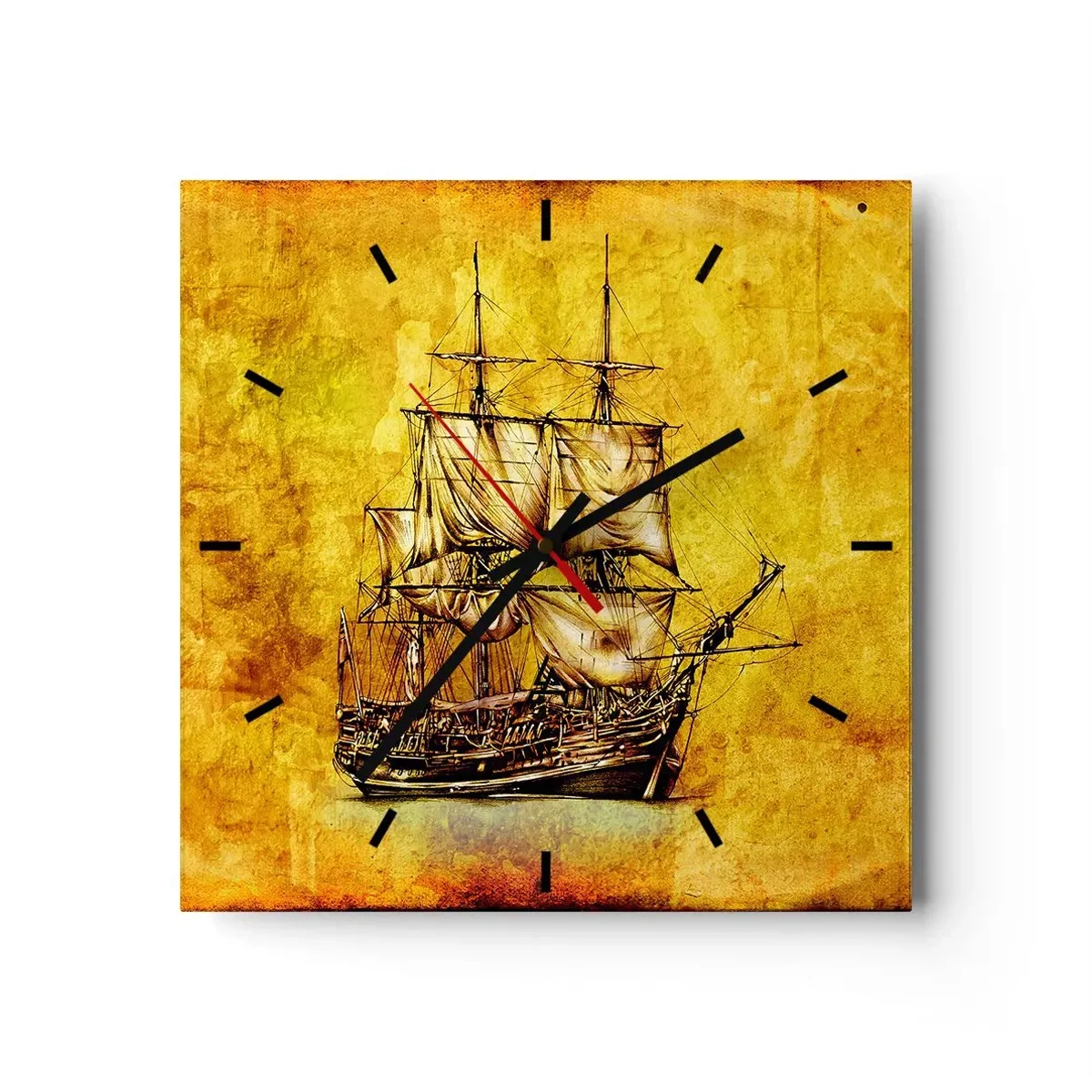 Wall clock - Clock on glass - Direction Tortuga! - 30x30 cm