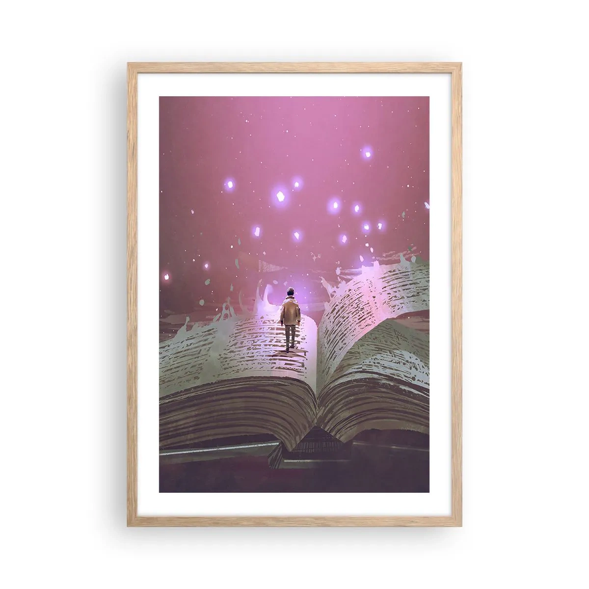 Poster in light oak frame - Invitation to Another World -Read It! - 50x70 cm
