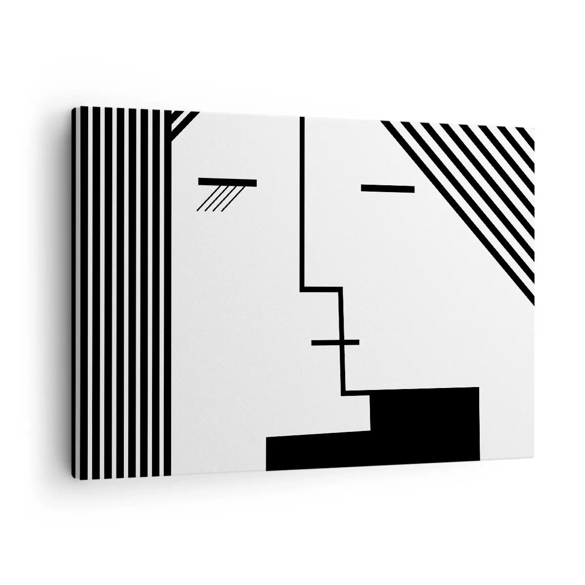 Canvas picture - Geometric abstraction of a kiss in black and white - 70x50cm - Simply a Kiss - Modern wall decoration for the living room and bedroom ARTTOR