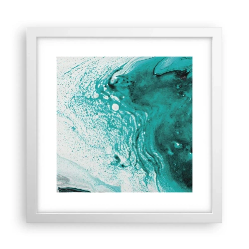 Poster in white frmae - Dissolving in White and Turquoise - 30x30 cm