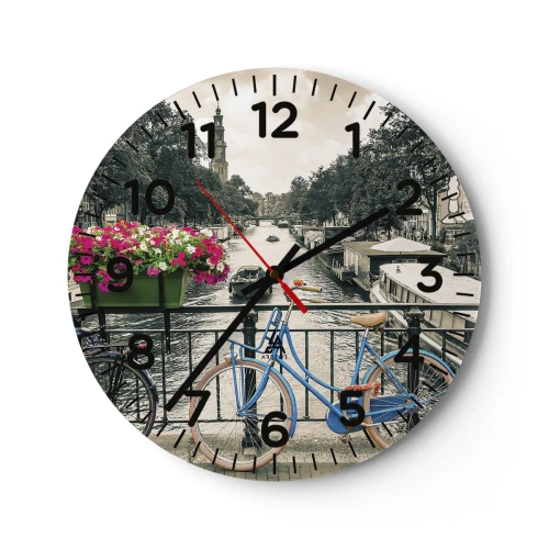 Wall clock - Clock on glass - Colour of a Street in Amsterdam - 40x40 cm