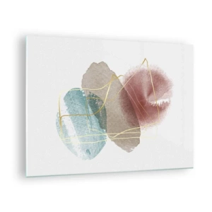 Glass picture - Abstract watercolor splashes and golden lines - 70x50cm - Beads of Space - Modern wall decoration for the living room and bedroom ARTTOR