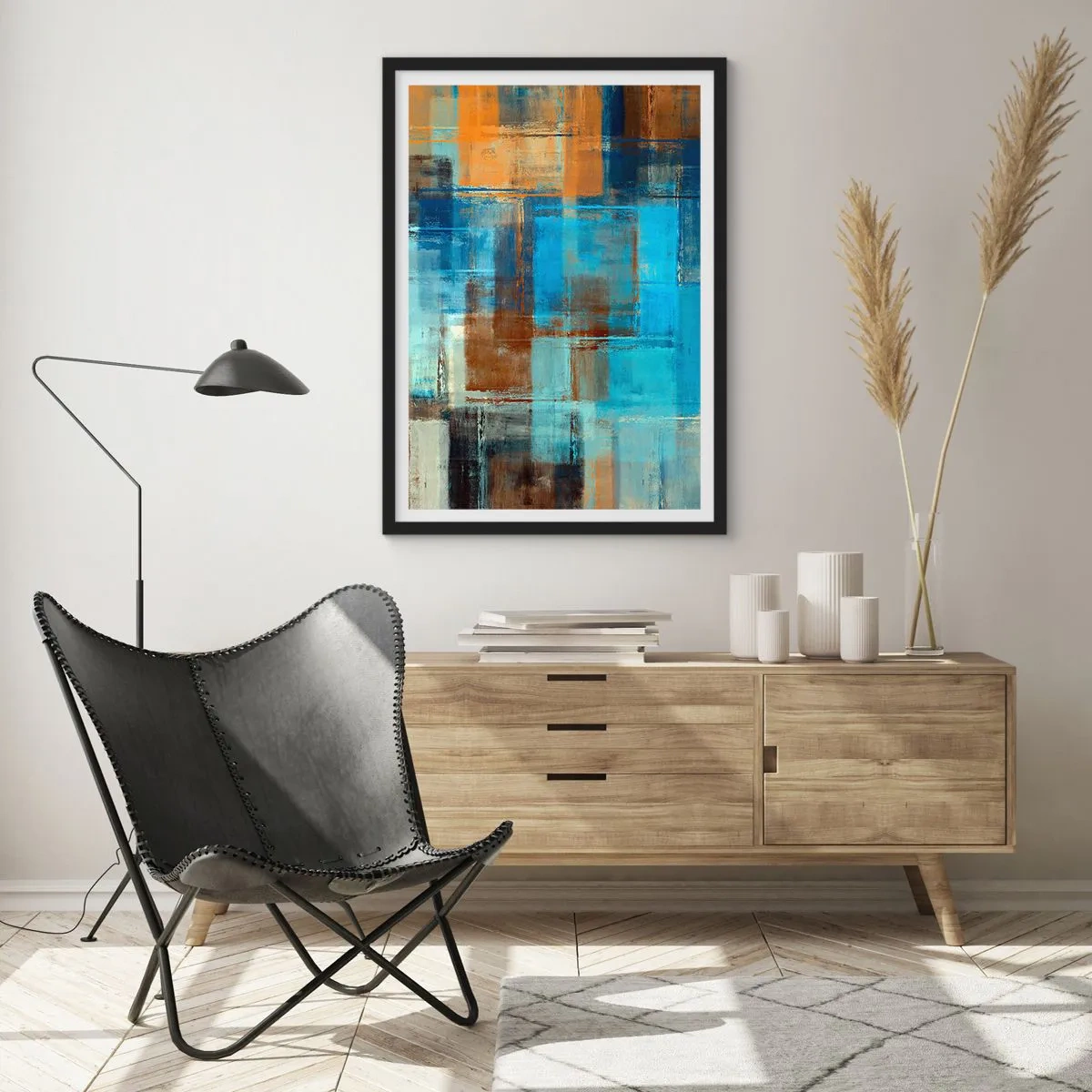 Poster in black frame - Through Blue Curtain - 61x91 cm
