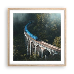 Poster in light oak frame - Train through Nature - 50x50 cm