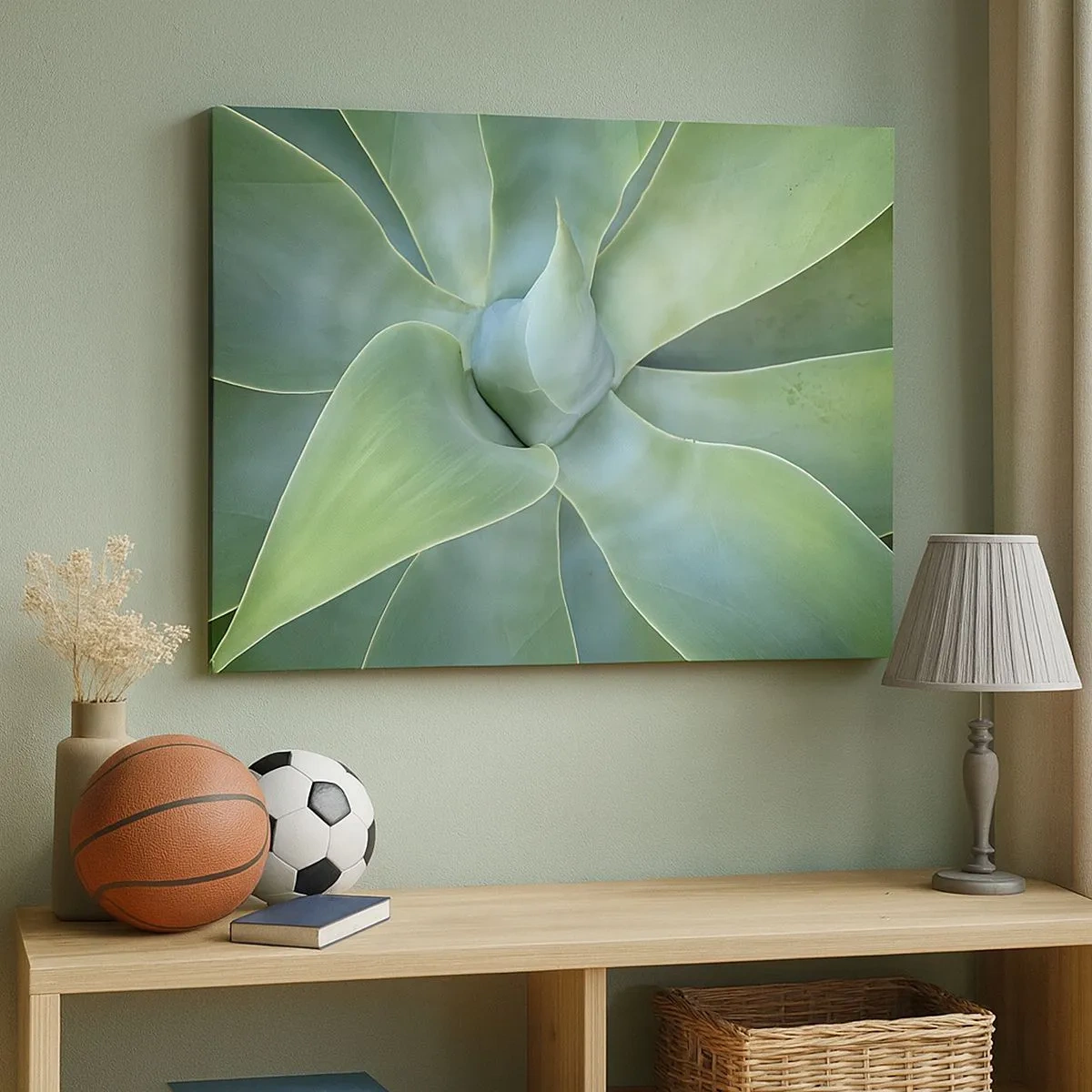 Canvas picture - Subtle agave leaves in shades of green - 70x50cm - Birth of Green - Modern wall decoration for the living room and bedroom ARTTOR