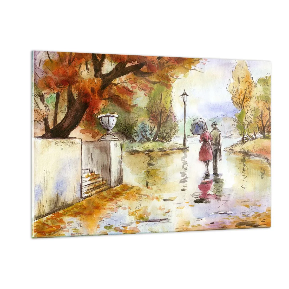 Glass picture - Romantic Autumn in a Park - 120x80 cm