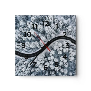 Wall clock - Clock on glass - Through Wintery Forest - 30x30 cm