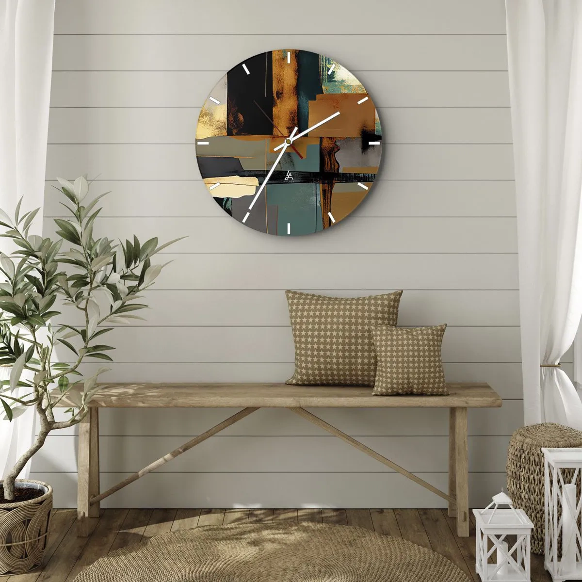 Wall clock - Clock on glass - Abstract - Light and Shadow - 40x40 cm