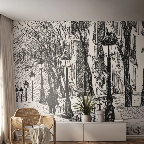 Self-Adhesive Photo Wallpaper Deluxe Sticker - Love Story or a Thriller? - Montmartre, Architecture, Paris - 350x256 cm