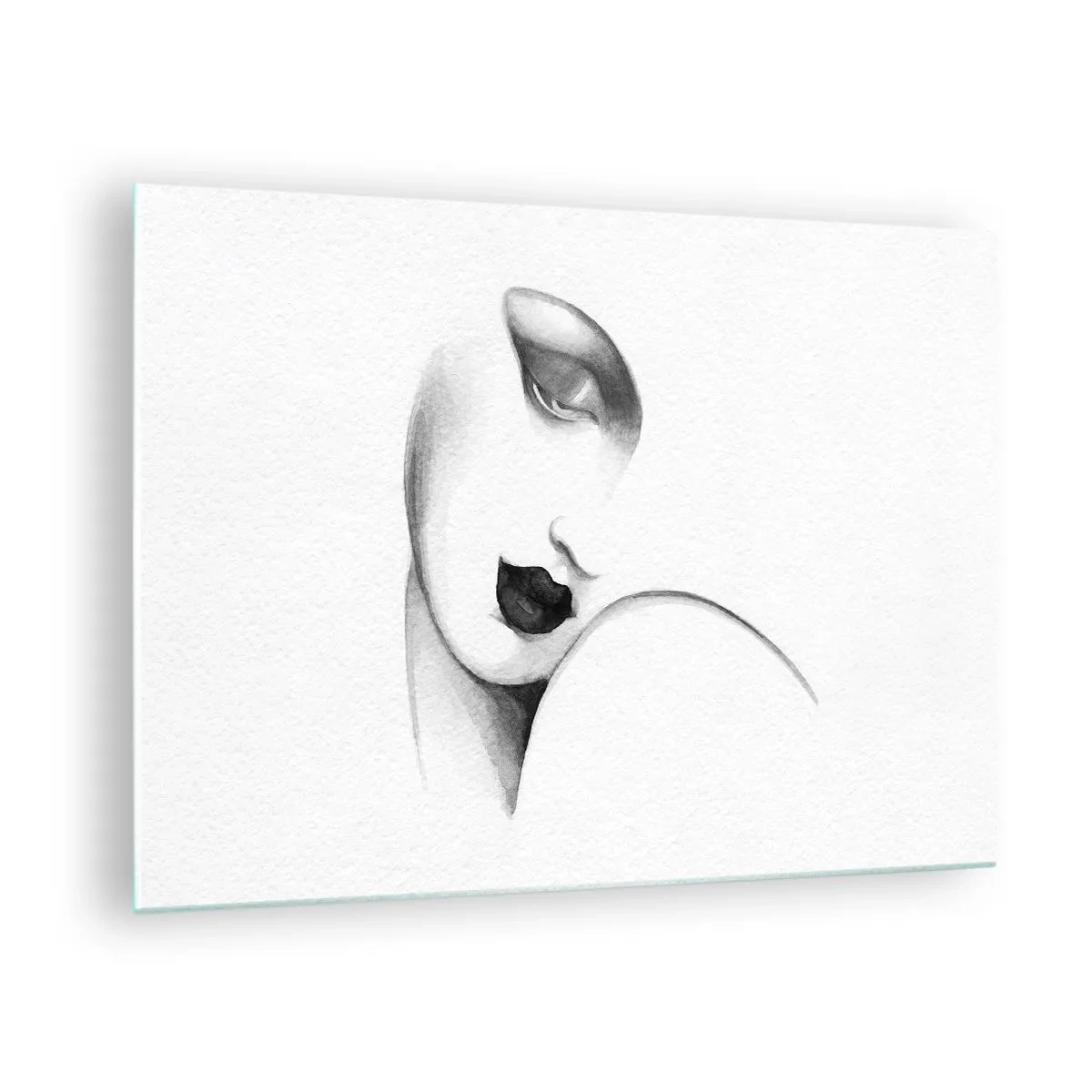 Glass picture - Art Deco sketch of a woman's face in black and white - 70x50cm - Lempicka Style - Modern wall decoration for the living room and bedroom ARTTOR