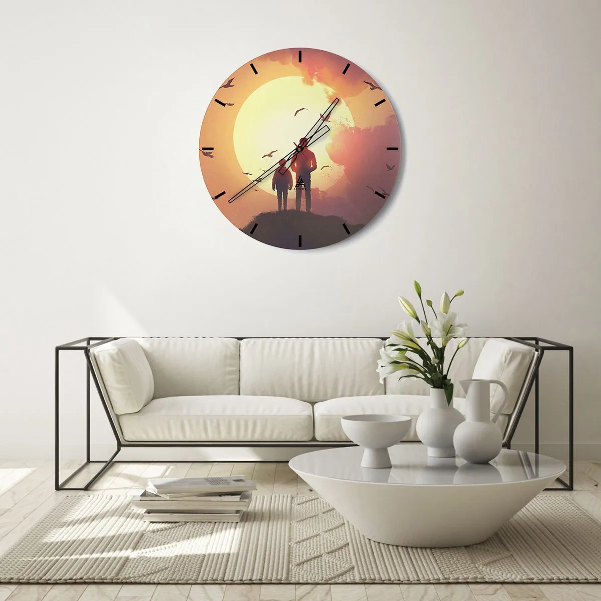 Wall clock - Clock on glass - Face to Face with the Sun - 40x40 cm