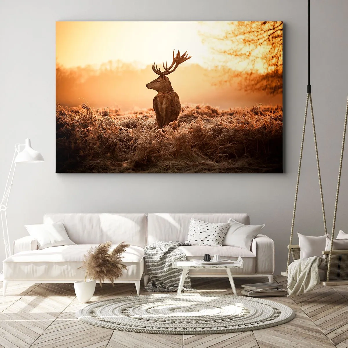 Canvas picture - Deer in the rays of the rising sun - 70x50cm - Master of the Moor - Modern wall decoration for the living room and bedroom ARTTOR