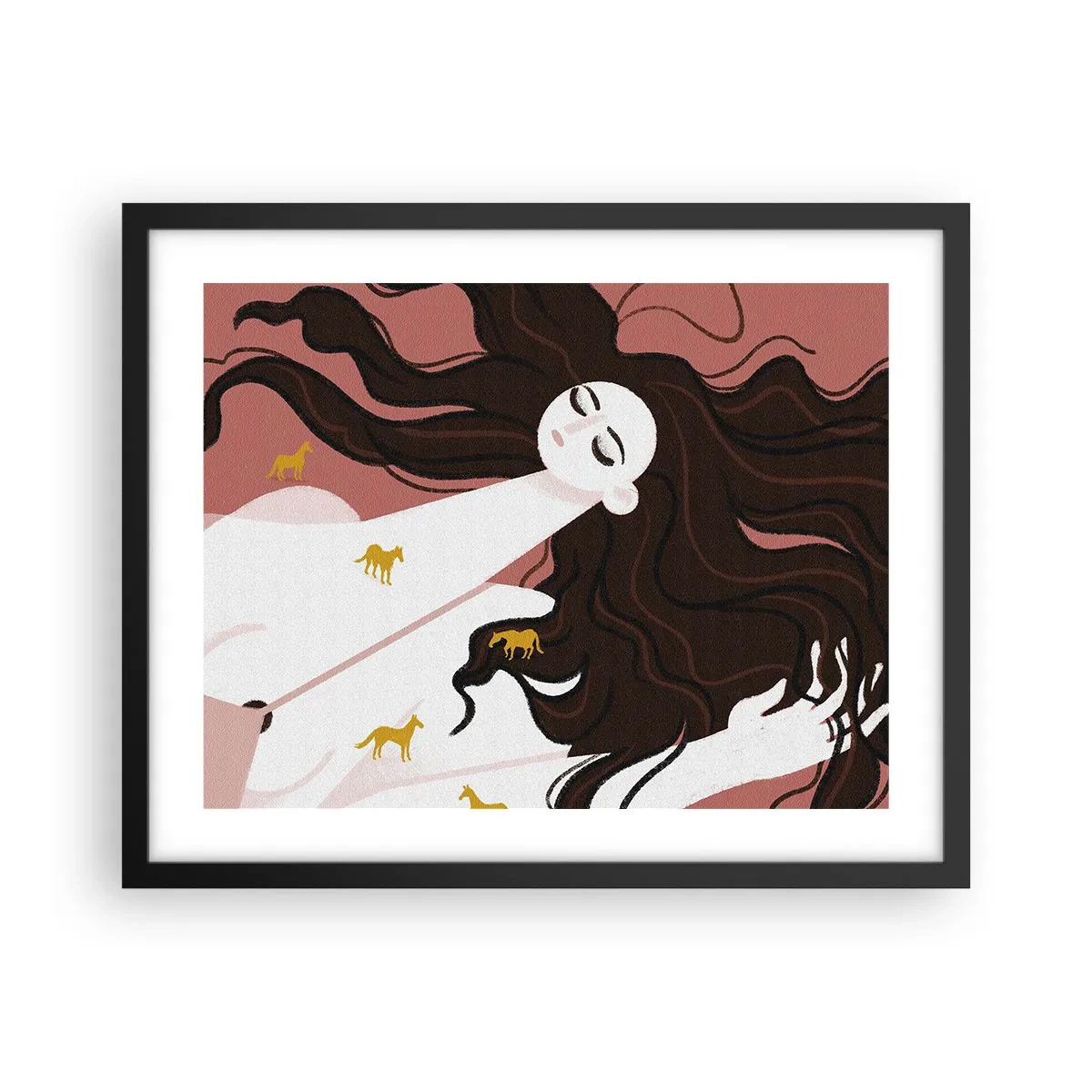 Poster in black frame - Dream of a Golden Horse - 50x40 cm