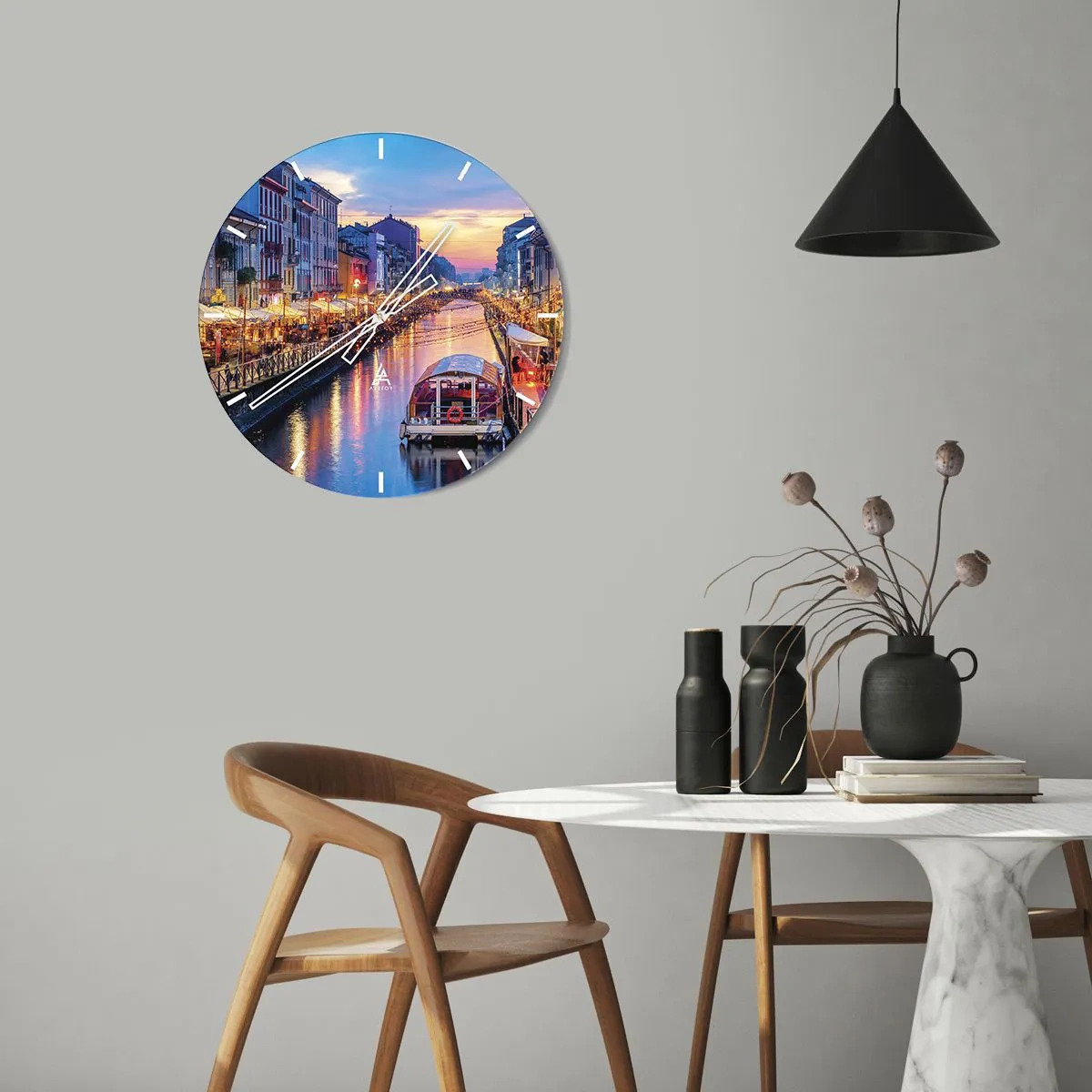 Wall clock - Clock on glass - Evening of Light and Fun - 40x40 cm