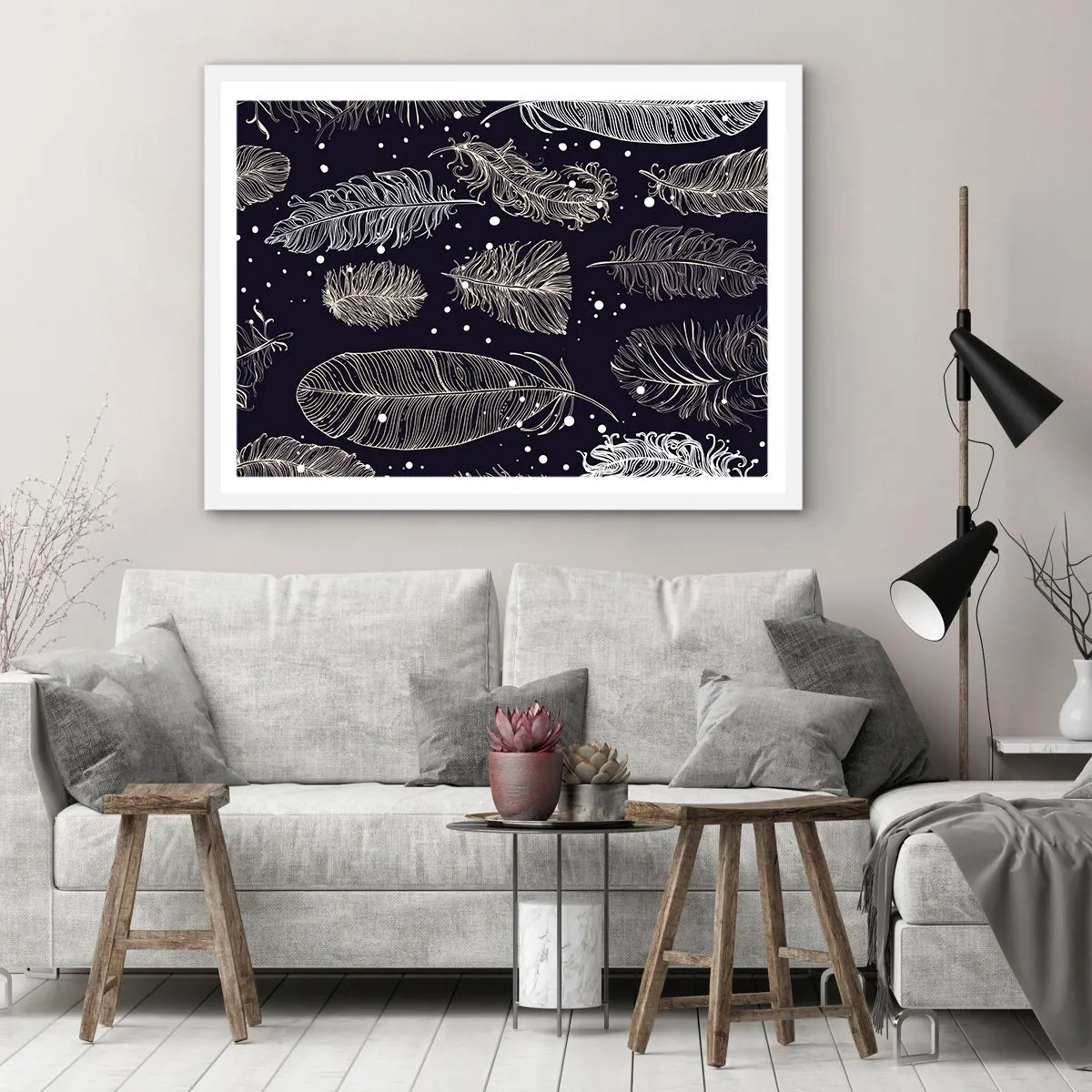 Poster in white frmae - Feathery Lace - 91x61 cm