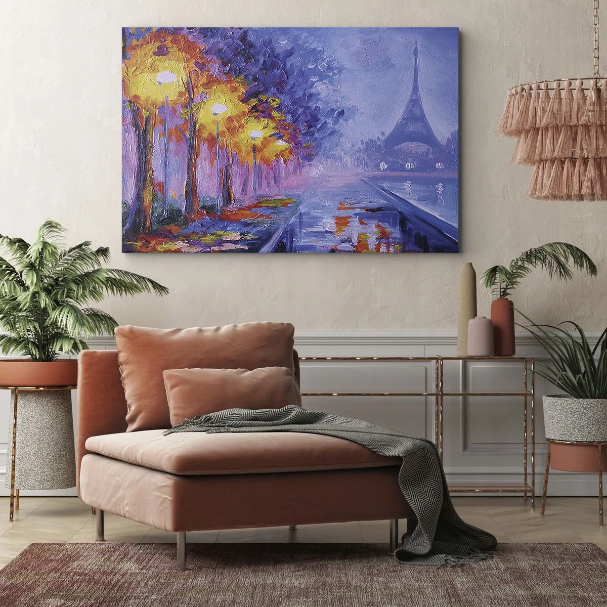 Canvas picture - An avenue with lamps in Paris with the Eiffel Tower in the background - 70x50cm - Dreamed Walk - Modern wall decoration for the living room and bedroom ARTTOR