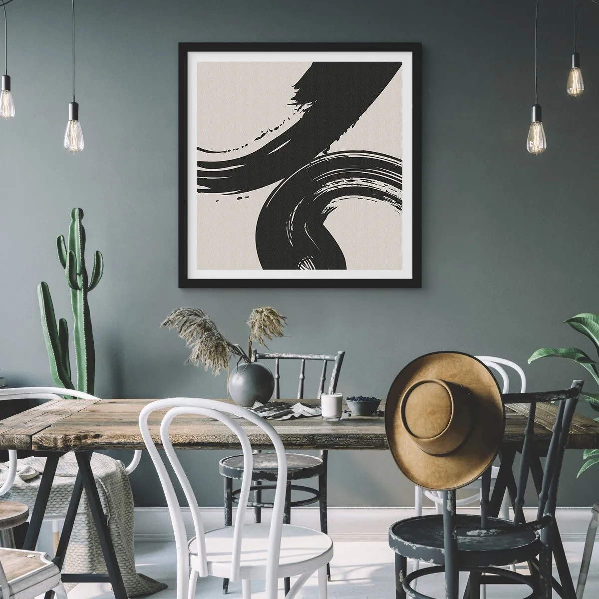 Poster in black frame - With Big Circural Strokes - 60x60 cm