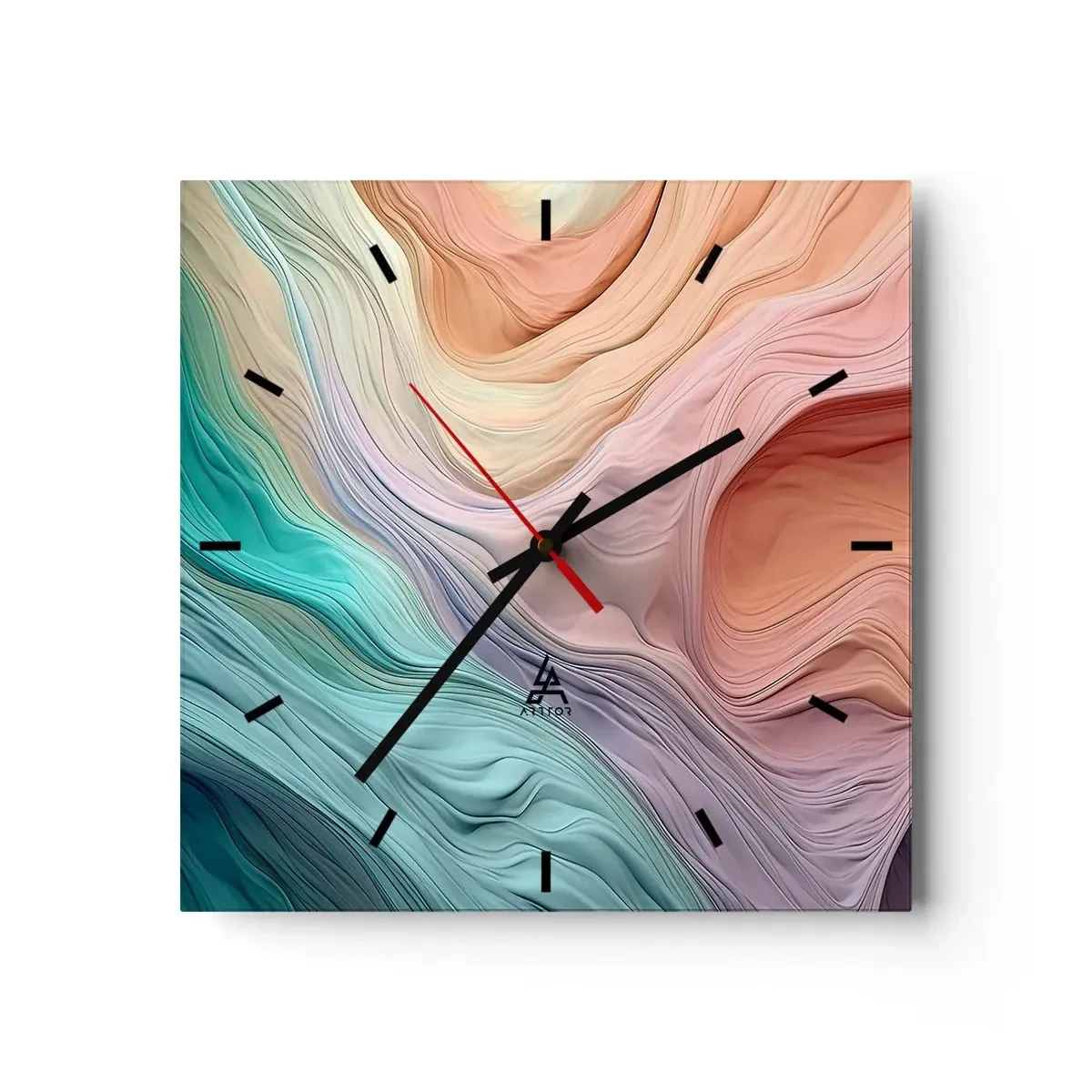 Wall clock - Clock on glass - Rainbow Wave - 30x30 cm