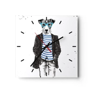 Wall clock - Clock on glass - Gentleman Dog - 30x30 cm