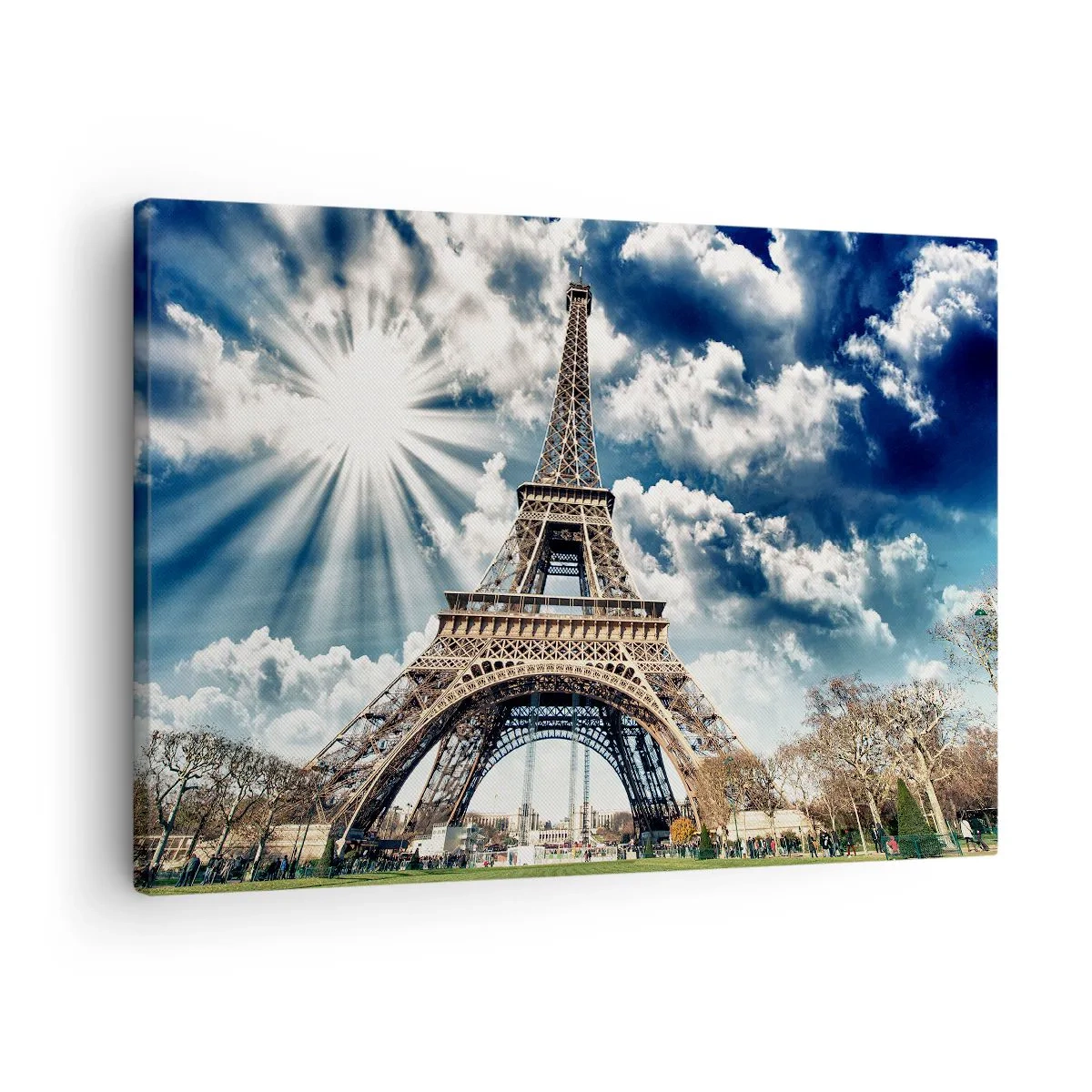 Canvas picture - The Eiffel Tower against a sunny sky with clouds - 70x50cm - Like No Other - Modern wall decoration for the living room and bedroom ARTTOR