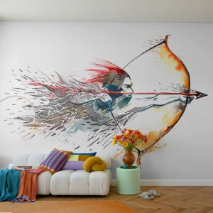 Photo Wallpaper Premium Canvas - Mythical Warrior with a Fiery Bow - Abstraction, Gunman, Bow Shot - 450x315 cm