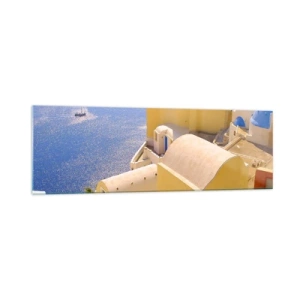 Glass picture - Greek Landscape in White and Blue - 160x50 cm