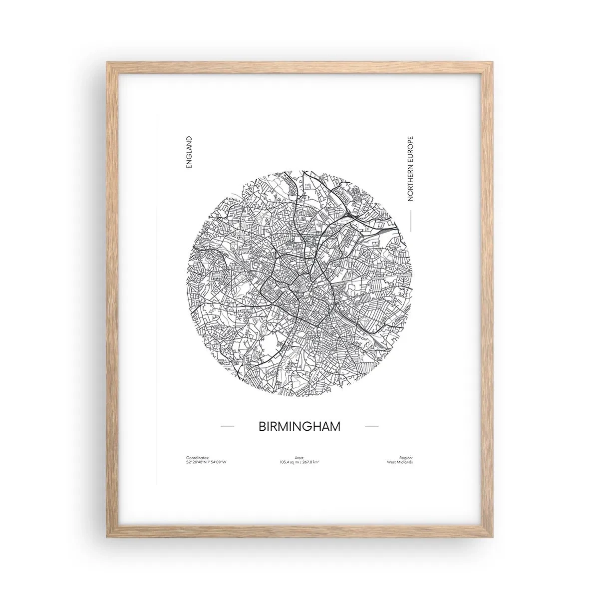 Poster in light oak frame - Anatomy of Birmingham - 40x50 cm