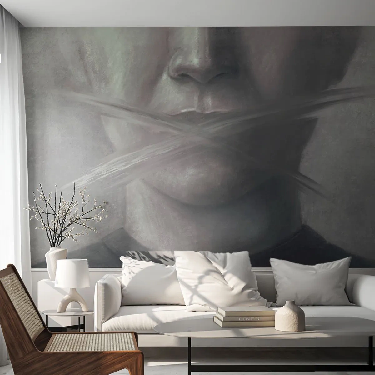 Photo Wallpaper Standard Eco - Not a Word - Abstraction, Graphics, Face - 200x140 cm