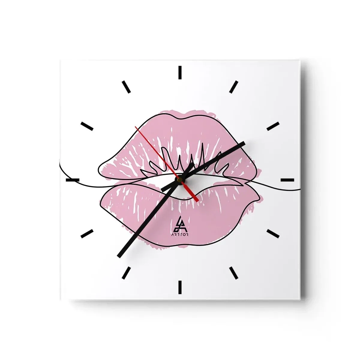 Wall clock - Clock on glass - Ready for a Kiss? - 40x40 cm