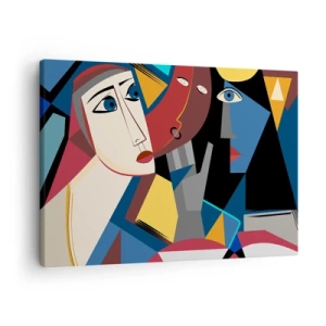 Canvas picture - Cubist faces in intense colors - 70x50cm - Conversation of Cubists - Modern wall decoration for the living room and bedroom ARTTOR