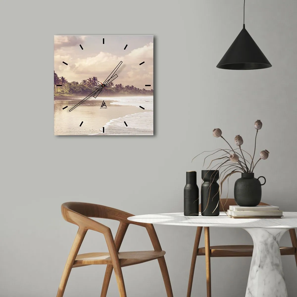 Wall clock - Clock on glass - Caress of the Waves - 40x40 cm