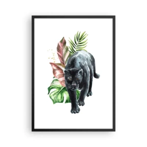 Poster in black frame - Black panther against a background of tropical leaves - 50x70cm - Wilderness of the Heart - Modern wall decoration for the living room and bedroom ARTTOR