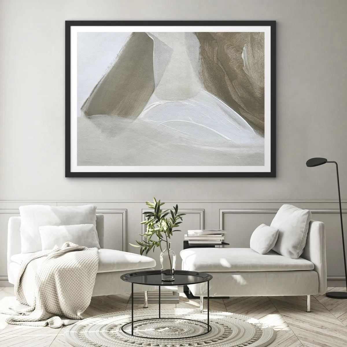 Poster in black frame - Waves of White - 50x40 cm