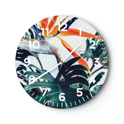 Wall clock - Clock on glass - Birdy Bush - 40x40 cm