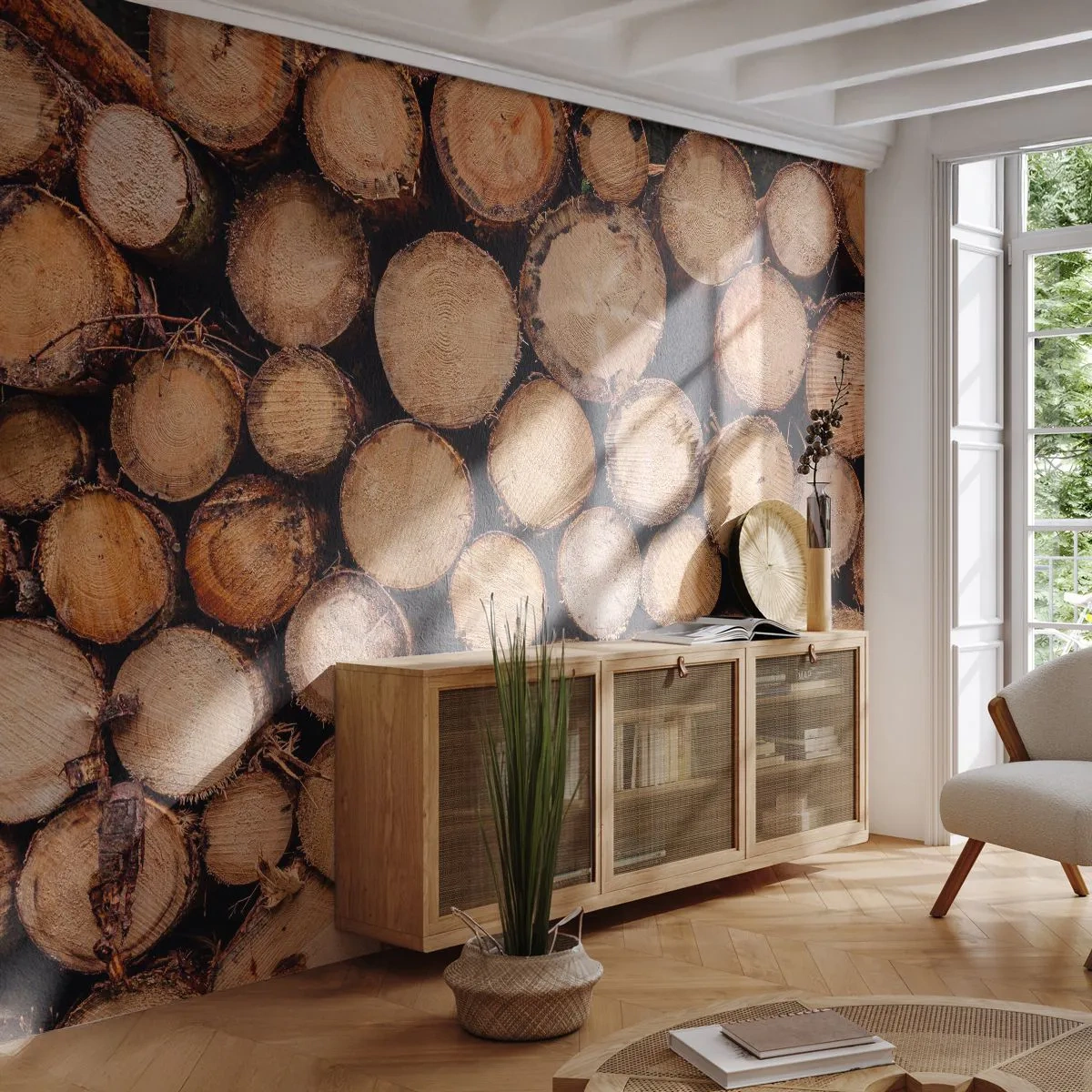 Photo Wallpaper Premium Canvas - New Beginning - Wood, Wood Logs, Nature - 500x350 cm