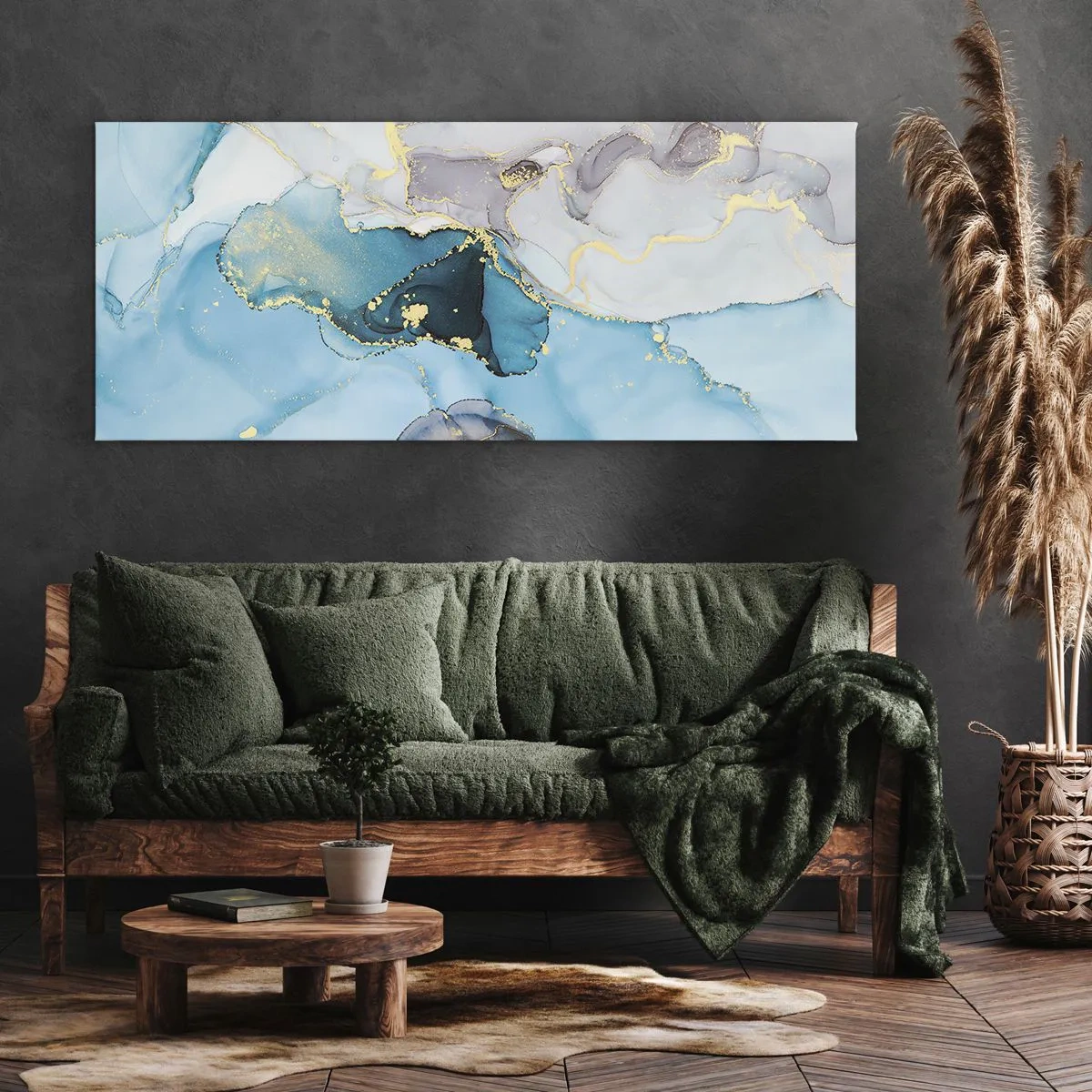 Canvas picture - Study in Grey and Turquoise Encounter - 140x50 cm
