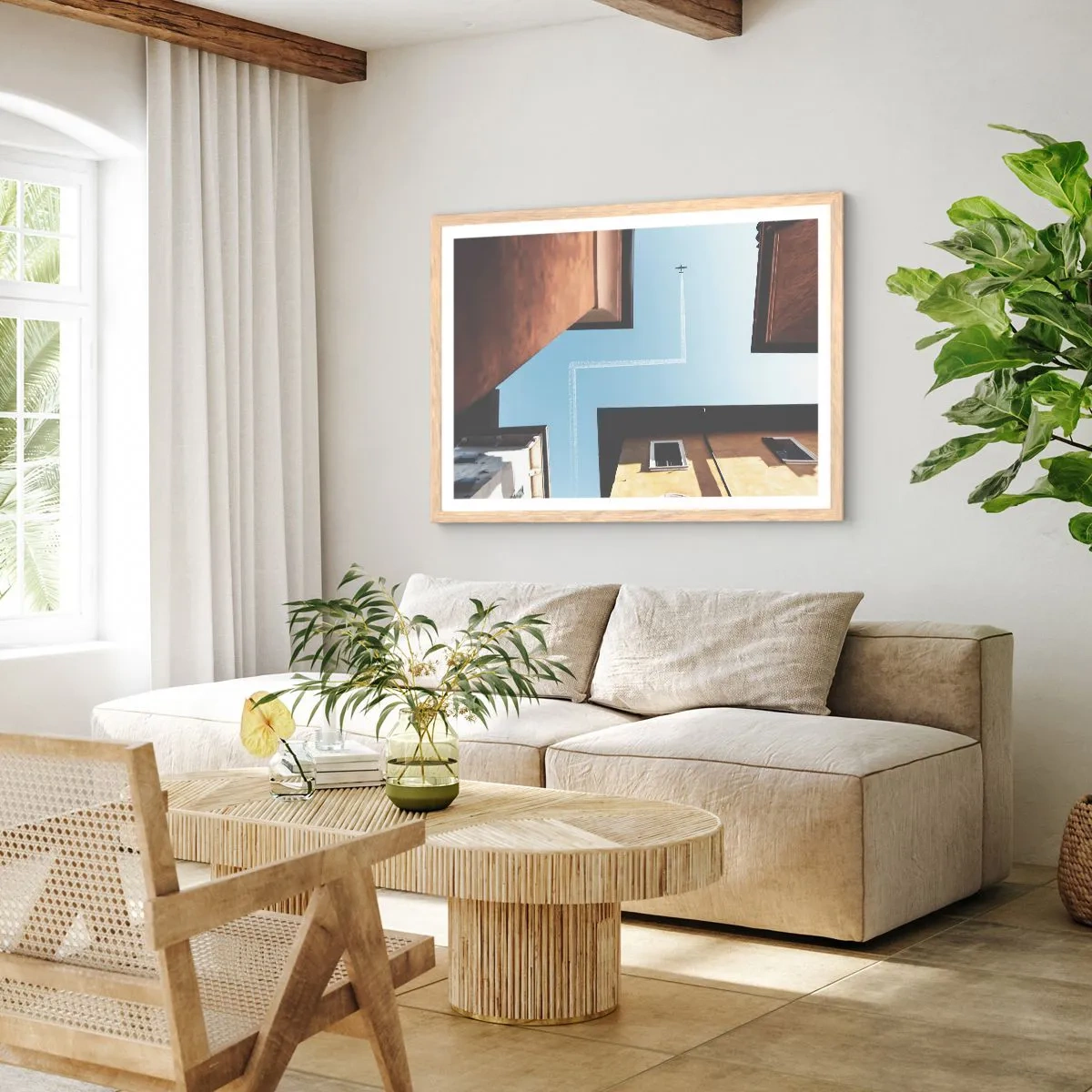 Poster in light oak frame - Above City Maze - 70x50 cm