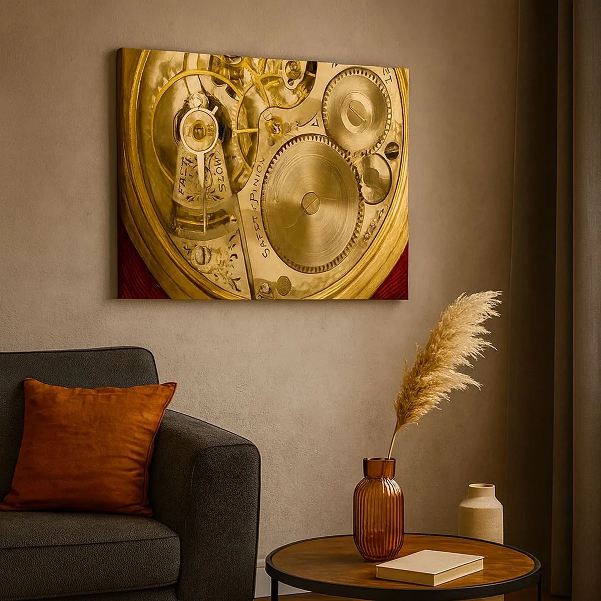 Canvas picture - Watch mechanism with visible gears and details - 70x50cm - Follow the Zeitgeist - Modern wall decoration for the living room and bedroom ARTTOR