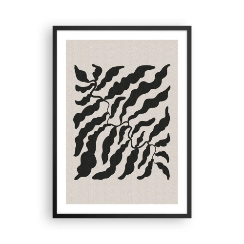 Poster in black frame - Abstract plant composition in black on a beige background - 50x70cm - Nature of a Square - Modern wall decoration for the living room and bedroom ARTTOR