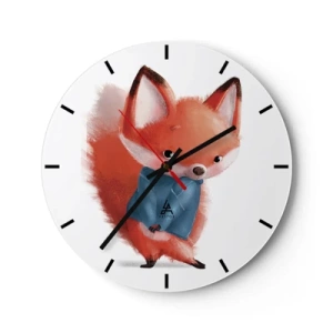 Wall clock - Clock on glass - A cute fox in a blue scarf on a white background - 30x30cm - Do I Look Good in It? - Modern wall decoration for the living room, kitchen, and bedroom ARTTOR