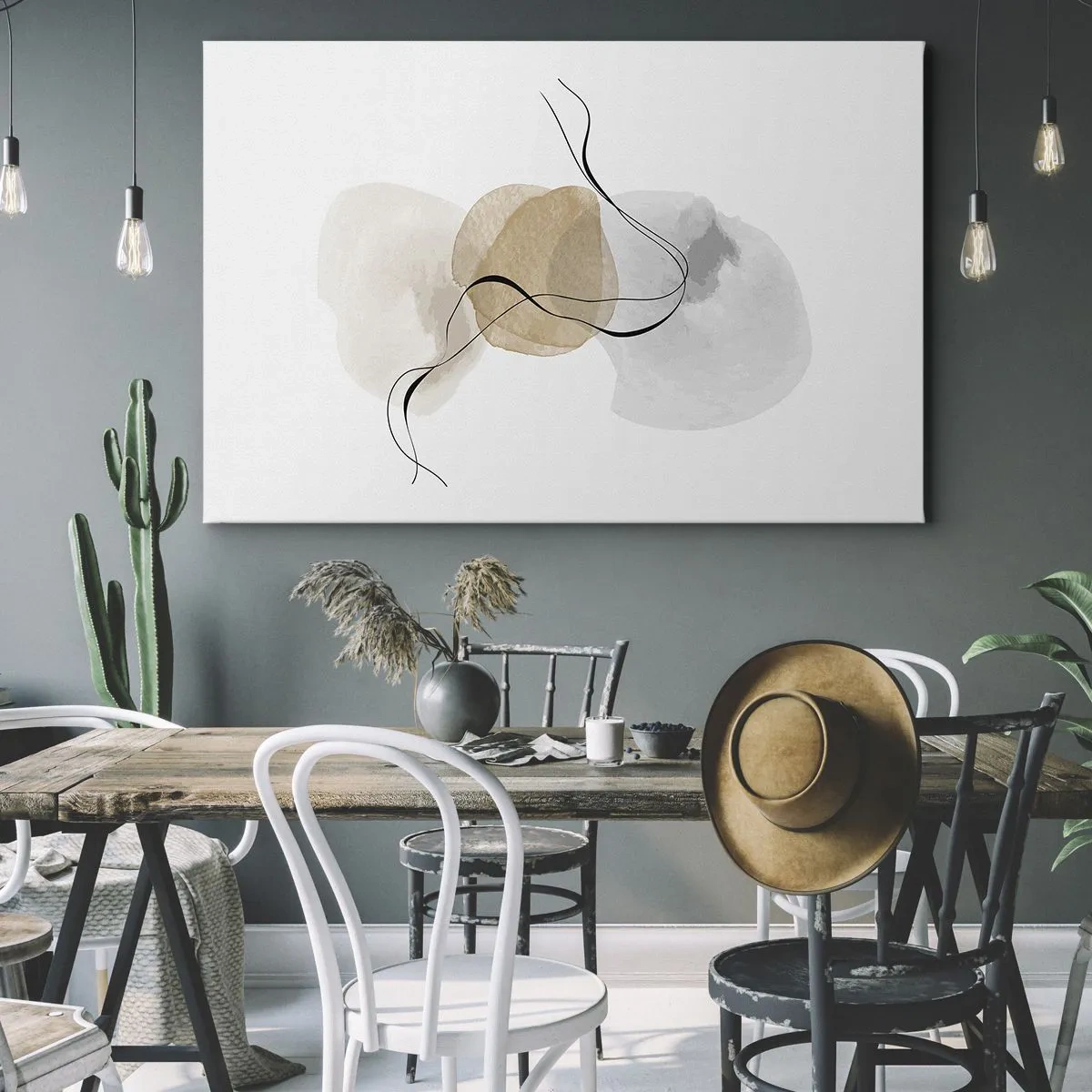 Canvas picture - Minimalist abstraction in shades of beige and gray - 70x50cm - Air Beads - Modern wall decoration for the living room and bedroom ARTTOR