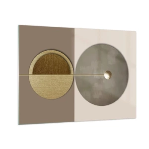 Glass picture - Golden circles and lines in a harmonious composition - 70x50cm - Perfect Balance - Modern wall decoration for the living room and bedroom ARTTOR