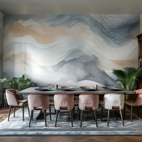 Photo Wallpaper Standard Eco - Snowy and Foggy Abstract - Piece, Watercolor, Minimalism - 200x140 cm