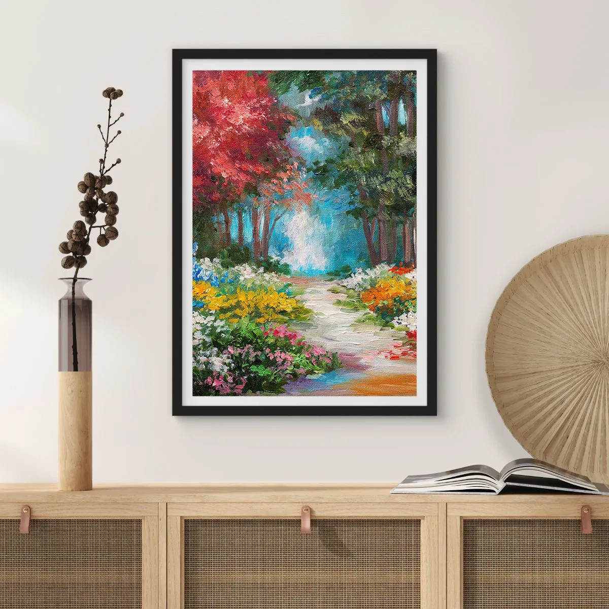 Poster in black frame - Wood Garden, Flowery Forest - 40x50 cm