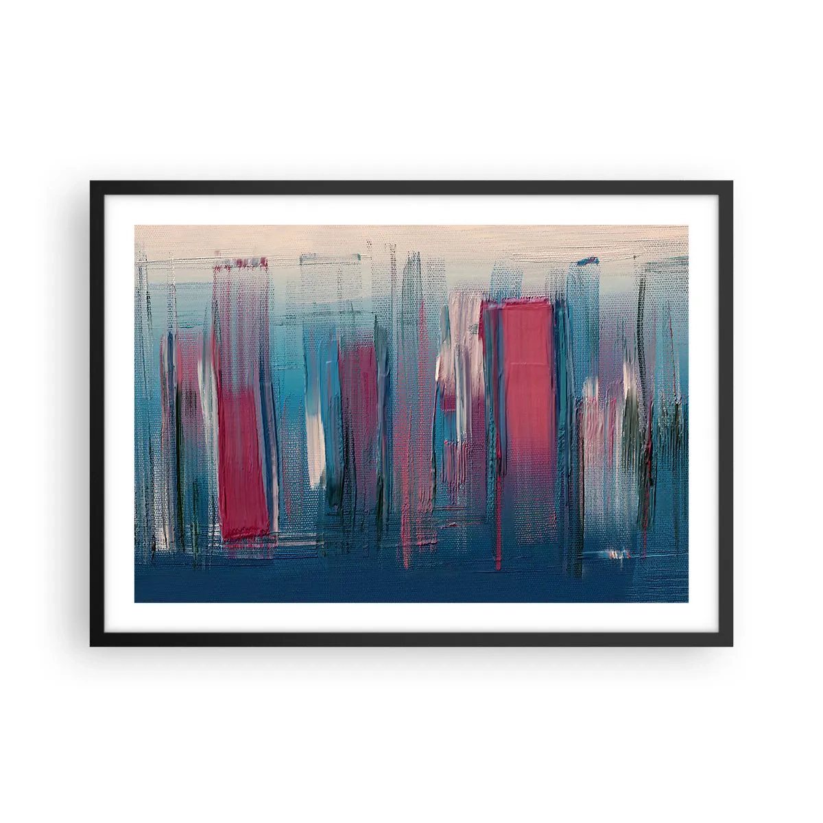 Poster in black frame - Vertical Composition In Blue And Red - 70x50 cm