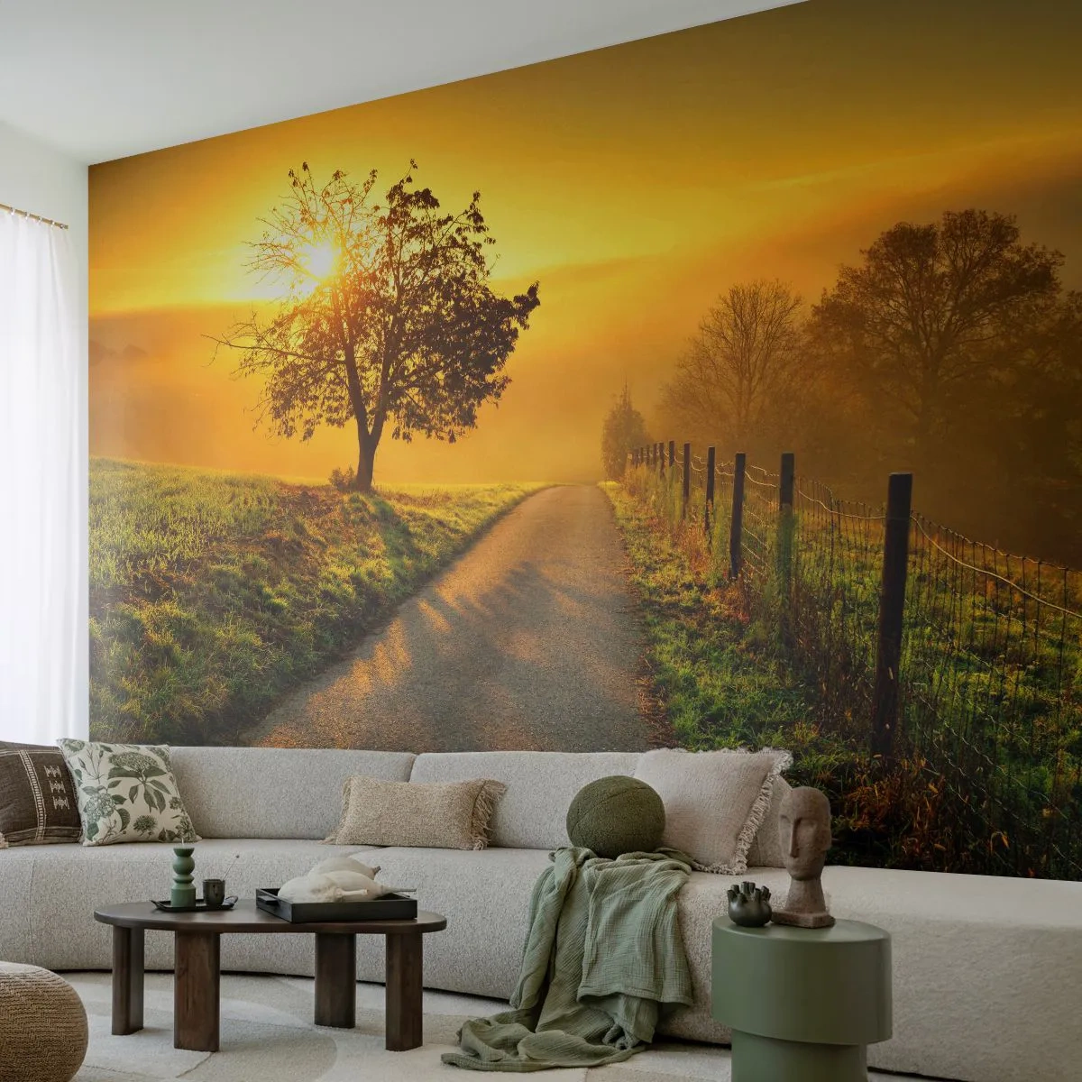 Self-Adhesive Photo Wallpaper Deluxe Sticker - Honey Afternoon - Landscape, Dirt road, Meadow - 250x175 cm