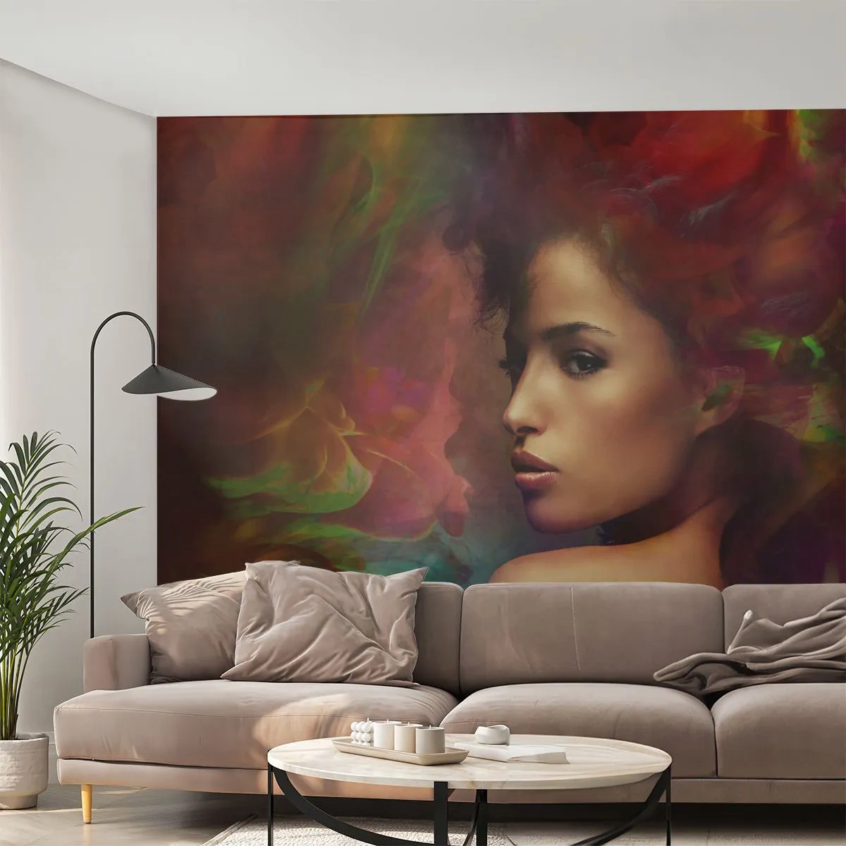 Custom Self-Adhesive Wallpaper Deluxe Sticker - Prettier than Rainbow, Delicate Like a Fog - Woman, Woman's Face, Body