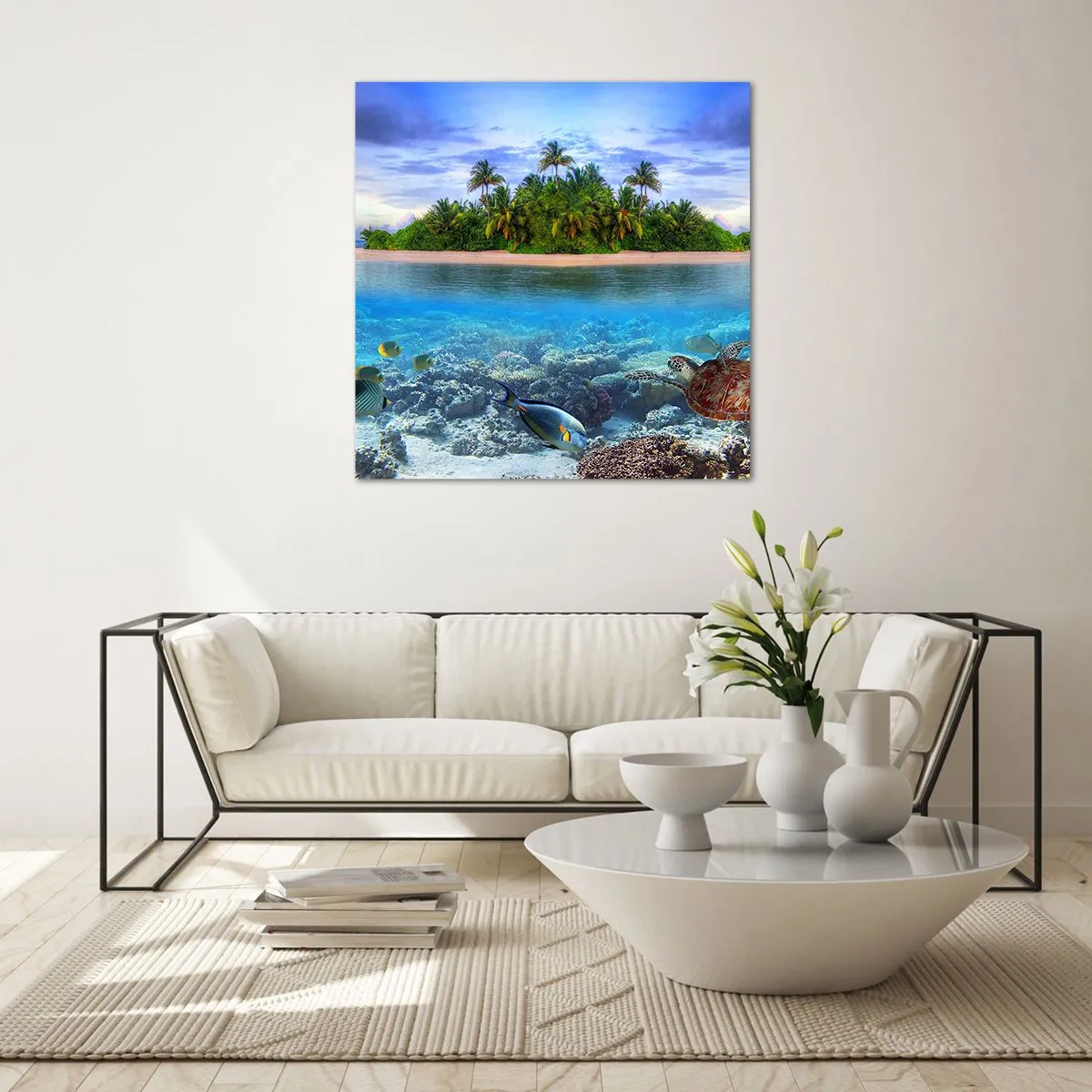 Glass picture - Heavenly Island Invites You - 70x70 cm