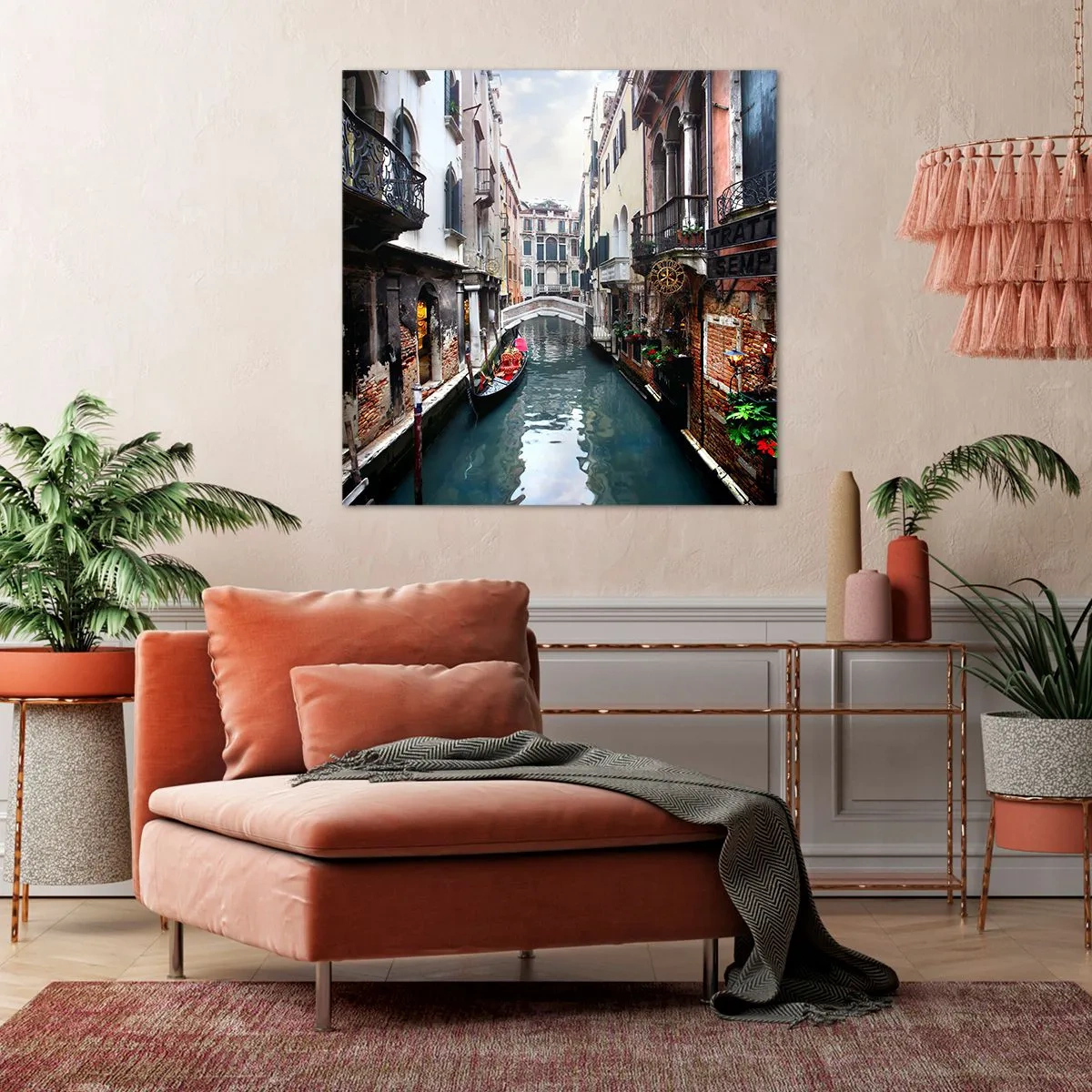 Canvas picture - Venetian View with a Gondola and a Bridge - 60x60 cm